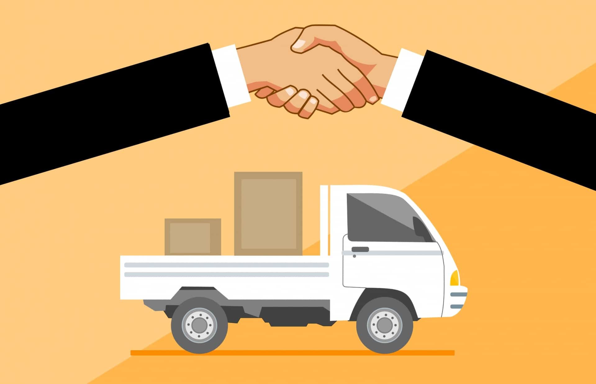 Illustration of handshake and a delivery truck