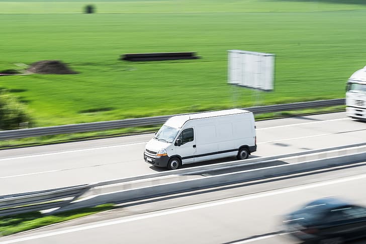 A fast moving delivery van