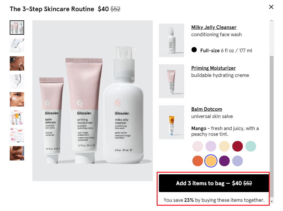 Item bundle package price display