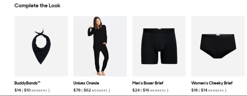 Cross-sell complete look black outfit item display