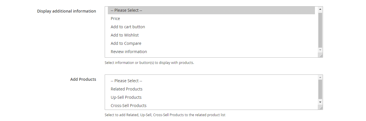 Display mode additional information and add products